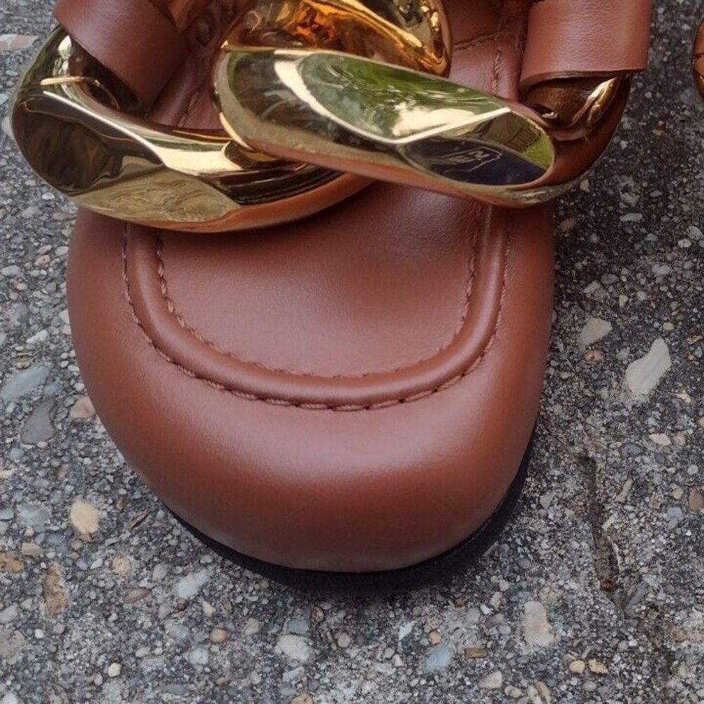 JW Anderson Leather Loafer Shearling Lined Gold Chain Brown Italy NWOT - Picture 8 of 12